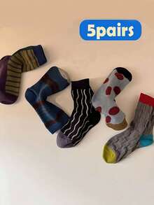 5 Pairs Boys' Socks, Kids' School Sports Mid-Calf Socks, Outdoor Sports Socks, Spring & Autumn - Multicolor - View 7