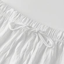 Women's Summer Lounge Set Ruffle Shoulder Strap Tank Tops Drawstring Shorts Sleepwear Sets - Light Grey - View 11