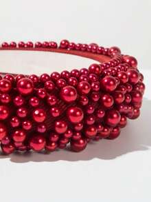 1件装时尚奢华红色珍珠发箍，适合女孩佩戴 - 珍珠紅 - 查看 3