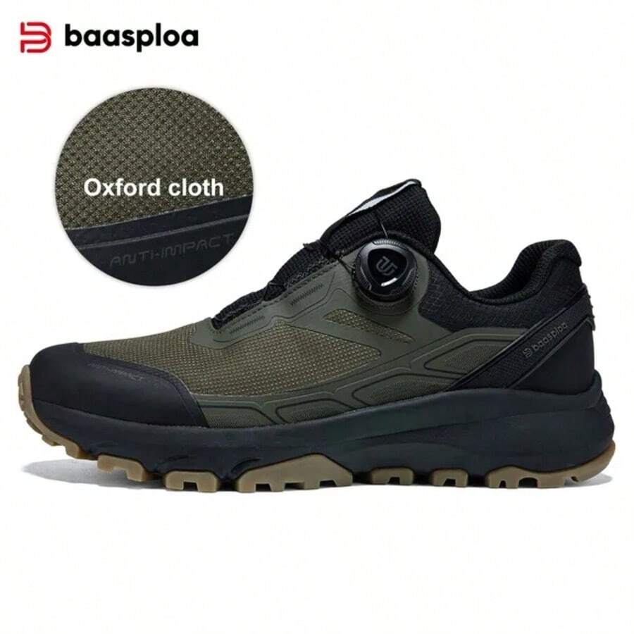 baasploa 1 Pair Men's Rotating Buckle Outdoor Hiking Boots, Lightweight Anti-Slip Design. Mesh Breathable Style Suitable For Spring/Autumn, Oxford Fabric Style Suitable For Autumn/Winter, Perfect For Camping, Hiking And Trekking