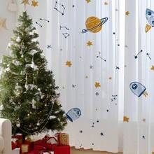 2PCS Yellow And Blue Star Space Science Fiction Sheer Curtains, With Pole Pockets To Protect Privacy, Suitable For Window Decoration In Bedrooms And Living Rooms, Kitchens, And Balconies,Fun Decorative Sheer Curtains,90gsm - Multicolor - View 6