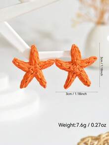 OOQ 1对超大号海星耳环，波西米亚海滩风，手工编织拉菲草海星耳环，适合女性日常、派对和假日佩戴（手工制作，编织方向随机） - 橘色 - 查看 5