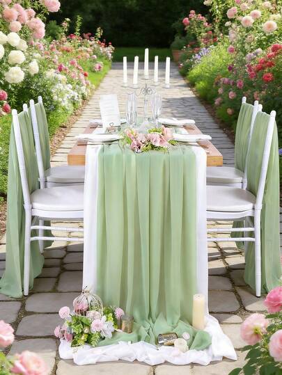 Custom Green Silk Tablecloth - Wedding Tablecloth - Durable Romantic Chiffon Tablecloth - Suitable For Christmas Wedding, Bridal Shower, Baby Christening And Birthday Party Tabletop Decor