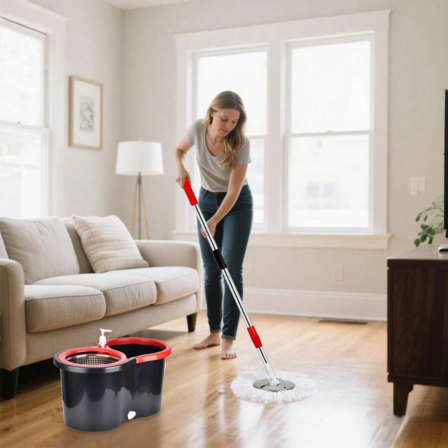 Spin Mop And Bucket Set, 360 Spin Mop And Bucket Stainless Steel,Floor Cleaning System,With 3 Replacement Heads (Black-1) - Đen-1 - Xem 1