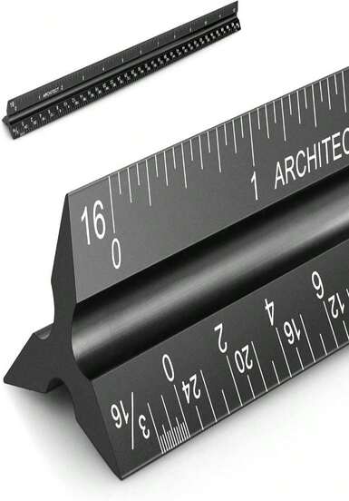 12" Architectural Scale Ruler Aluminum Architect Scale Triangular Scale Ruler For Architects, Draftsman, Students And Engineers, Black