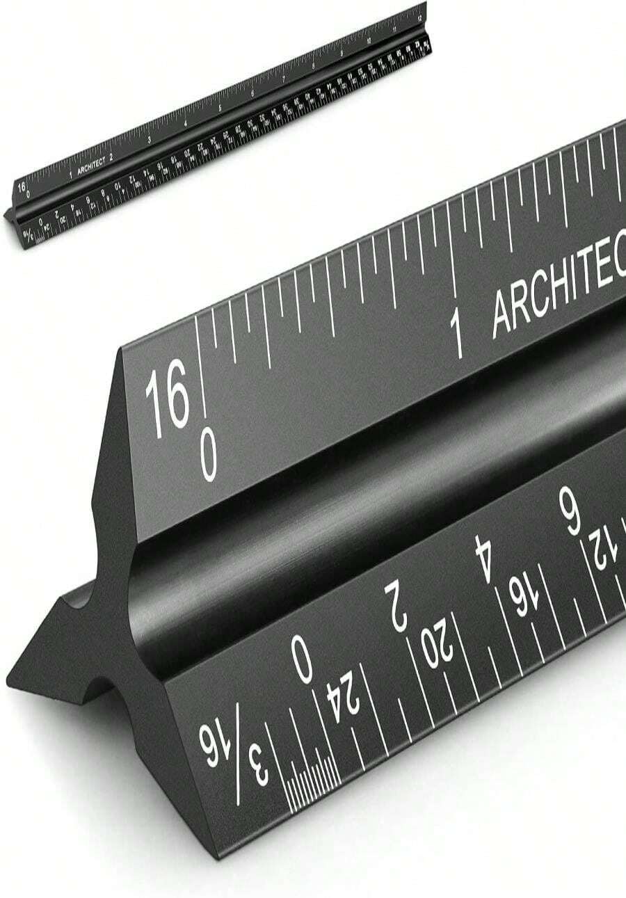 12" Architectural Scale Ruler Aluminum Architect Scale Triangular Scale Ruler For Architects, Draftsman, Students And Engineers, Black - ColorA - View 1
