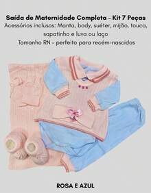 Complete Knitted Baby Outfit Set For Girls And Boys (Newborn): Blanket, Hat, Mittens, Bodysuit, Footed Pajamas, Sweater (Cotton) - 粉紅色和藍色 - 查看 3