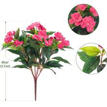 1束15.7英寸仿真凤仙花花束，丝绸花，适用于家居、办公室、婚礼、户外露台、草坪、花园装饰、新娘捧花、情人节婚礼装饰、DIY花环材料、新娘手捧花 - 玫紅色 - 查看 3