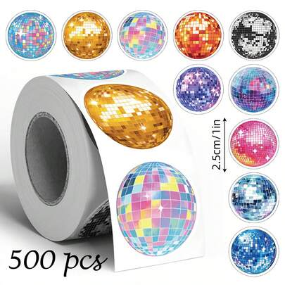 500 Stück bunte Discokugel Graffiti Aufkleber, 2,5 cm rund, 10 Muster, Retro Atmosphäre Party Dekorationen, Büro Schreibwaren, Wasserflasche, Laptop, Handy DIY Dekoration, PVC wasserfeste Aufkleber Sammelalbum Zubehör, lustige Aufkleber Kindle