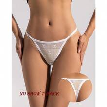 Set Of 5 Women's T-Back Lace Hollow Out G-String Thongs Sexy Low Waist Panties Intimate Underwear Ladies Lingerie - 5 包 白色 - 查看 4
