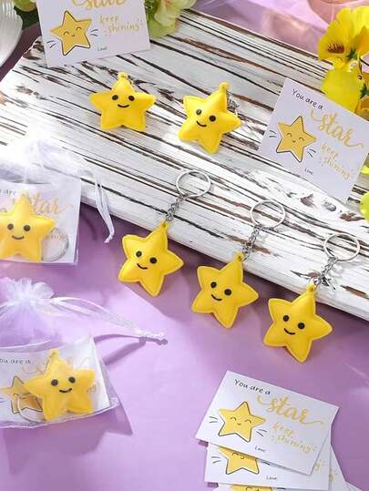 15pcs/5sets Cute Star Keychain Set (Includes 5 Star Keychains, 5 Inspirational Star Cards, And 5 Organza Bags), Motivational Lucky Cards, Hugging Cards, Suitable For Couples, Claw Machine Gifts, Thank You Gifts, Reward Parties, Classroom Activities, Team Rewards, Birthdays, Holidays, Housewarming, Ramadan, Easter, Valentine's Day, Mother's Day Gifts, And Party Favors