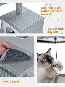 PAWZ Road Árbol para gatos de 89 cm, torre para gatos con cuevas dobles, percha extraíble y espaciosa, postes rascadores totalmente envueltos en sisal, bolas colgantes intercambiables, color gris - Gris - Ver 6