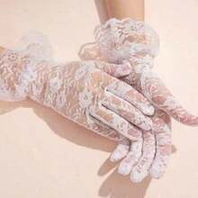 1pair Women's Sexy Gothic Party Dress Gloves, Rose & Lace Design Ruffle Trimmed Bridal Gloves For Party Elegant Halloween Halloween Accessories Winter Gloves - 白色 - 查看 3