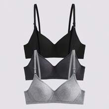 LOUNGEISTA 3PCS Lady's Comfortable Sleep Multicolour Wireless Soft Cup For Small Chest Solid Underwear Bra, Lingerie - Black - View 1