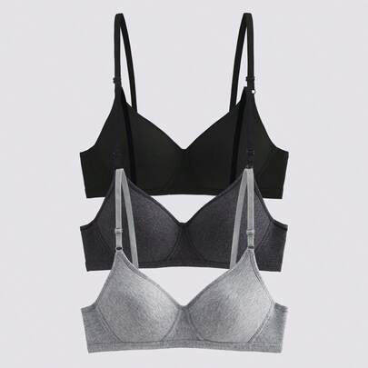  LOUNGEISTA 3件套女士舒适睡眠多色无钢圈软杯小胸纯色内衣文胸，睡衣