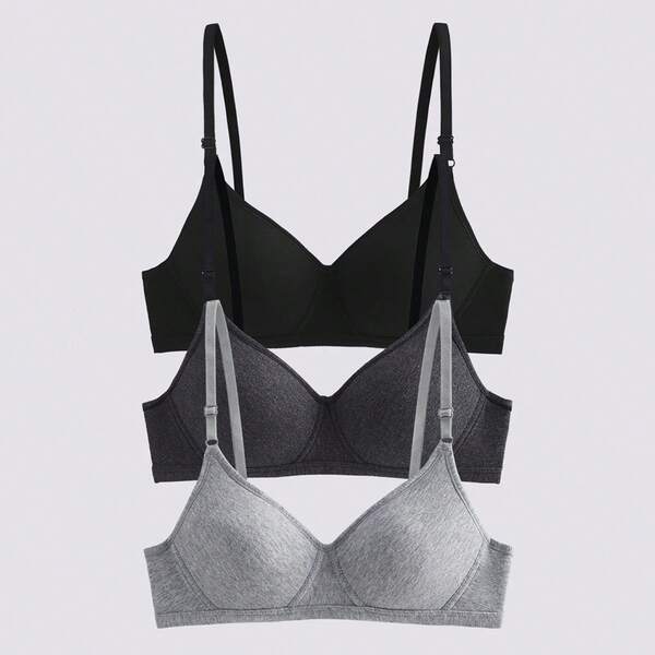  LOUNGEISTA 3PCS Lady's Comfortable Sleep Multicolour Wireless Soft Cup For Small Chest Solid Underwear Bra, Lingerie