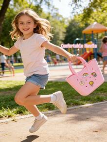Children's Solid Color Flower Hollow DIY Handbag Cute Purse Beach Bag Detachable Silicone Decoration Kids Fashion Accessory Birthday Gifts - Multicolor - View 5