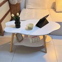 Cloud Coffee Tables With Large Tabletop, Oval Wood Coffee Table With Open Storage Shelf For Living Room Bedroom - Kayu kenari hitam - View 5