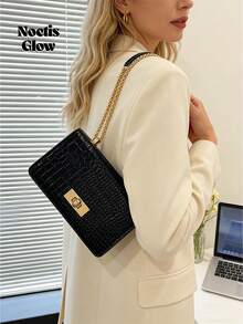 Faux Leather Solid Color Crocodile Embossed Fashion Mini Chain Crossbody Bag - màu đen - Xem 6
