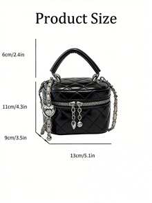 1pc Women Mini Handbag, Fashion Solid Color Embroidered Rhombus Pattern Crossbody Bag Fits Cards & Keys - màu đen - Xem 8