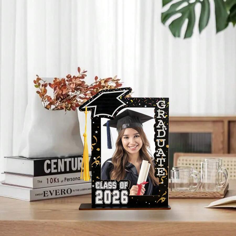 2026 Graduation Party Photo Decoration Frame Ornament, With Hanging Tassels Graduation Happy Photo Decoration Ornament, Suitable For Graduation Party Decoration And Graduation Gifts(Black, Blue, White) - Multicolor - View 1