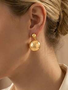 1对时尚几何耳钉，适合日常佩戴 - 金色 - 查看 1