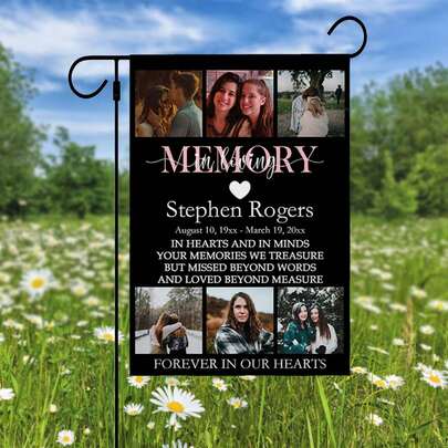 Custom Memorial Garden Flags With Photo Forever In Our Hearts Personalized House Flags Cemetery Decorations For Grave With Name Date For Outdoor Double-Sided