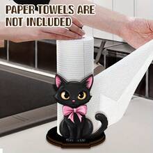 1pc Black Cat Shaped Kitchen Tissue Rack, Wooden Kitchen Tissue Rack, Single-Layer Cloth Rack, Vertical Kitchen Tissue Rack, Countertop Tissue Storage Rack, Desktop Tissue Rack, Tissue Wrap Roll Storage Rack - Multicolor - View 6