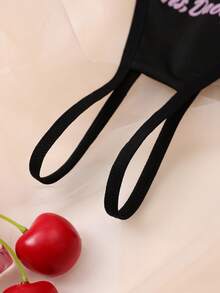 Women's Sexy Letter Print Open Crotch Funny Thong Panties - Black - View 7