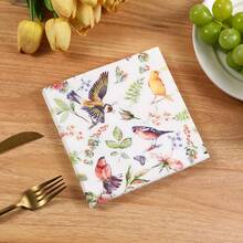 33*33cm 花卉和鸟类印花一次性柔软吸水餐巾，适用于野餐、派对、家庭聚会、酒店和咖啡馆装饰 - 彩色 - 查看 6