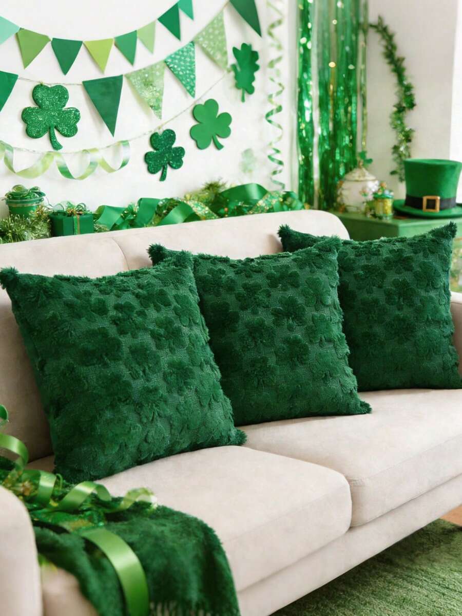 1 Peça Capa de Almofada Verde Trevo de São Patrício, Capa de Almofada Fofa de Trevo de Quatro Folhas da Sorte para Decoração de Casa, Sofá, Presente de Almofada, Decoração de Quarto, Sala de Estar, Decoração Diária, Festa, Casamento, Decoração do Dia de São Patrício - Verde trevo - Visão 1