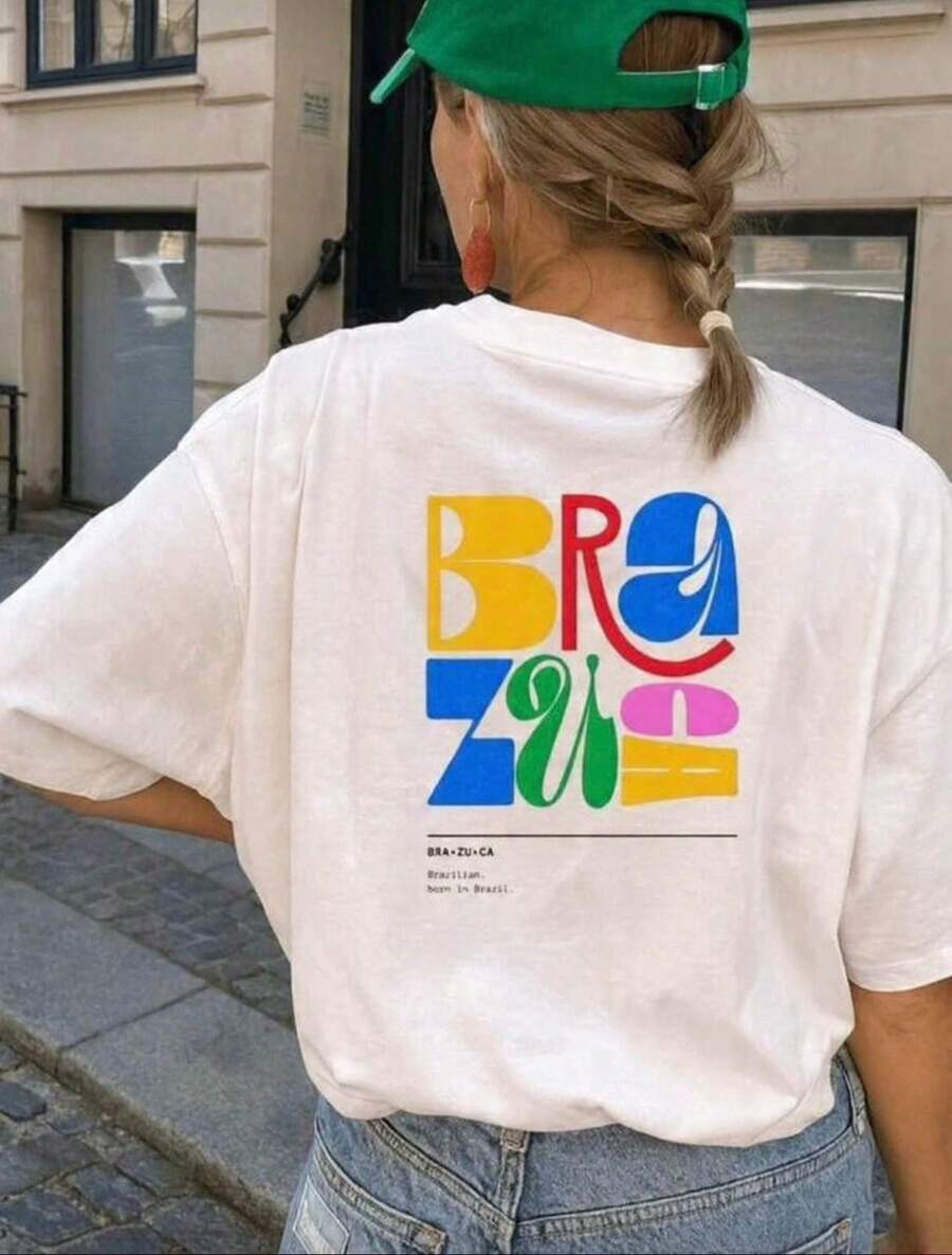 Women's 100% Cotton Brazilian Unisex Stylish Printed T-Shirt - Brazuca Brazil World Cup - 白色 - 查看 1