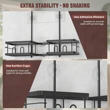 Adjustable Shower Caddy Hanging Rustproof Shower Caddy For Handheld Showerheads, Shower Organizer With Hooks Soap Holder Toothbrush Holder, Anti-Swing Shower Rack Bathroom Accessories - 黑色 - 查看 5