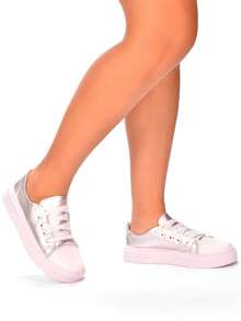 Tenis Casual Prata Feminino com Recortes Sneaker Macio Lançamento Original - Prata - Visão 1