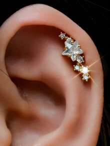 1件闪亮水晶立方优雅真18K镀金CZ铜星耳钉，不锈钢耳廓耳骨耳屏金色螺丝耳钉，耳软骨扁平耳垂穿孔，适合女性，平底耳钉，适合女孩耳饰，婚礼派对日常佩戴，防锈无镍低过敏，适合敏感耳，耳软骨穿孔饰品20G - 一個圓餅鋯石圓餅耳環 - 查看 3