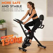 Home Multi-Functional Exercise Bike - Silent Magnetic Drive System (<30dB), Foldable, Built-In Arm Resistance, High Load Capacity Up To 150kg - Black - View 4