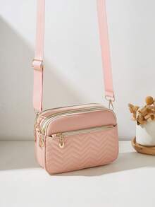 1pc Girls' Quilted Embroidered Crossbody Bag, Shoulder Bag, Coin Purse, Square Bag, Multi-Zipper, Fashion & Versatile, Ideal Gift - M2173 - View 17