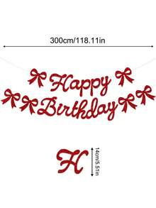 闪光“生日快乐”拉旗，红色蝴蝶结生日横幅，生日派对装饰拉旗，蝴蝶结生日主题拉旗，蝴蝶结生日派对装饰 - 紅色 - 查看 3