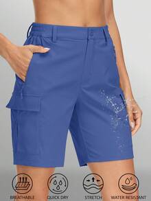 KEFITEVD Women's Hiking Shorts Cargo Work Casual Half Pants Quick Drying 5 Pockets Shorts Outdoor Casual Summer Travel - xanh xám - Xem 1