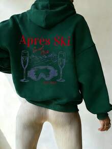 Bluza damska casualowa z nadrukiem górskim, wiosna/jesień - Ciemnozielony - Zobacz 4