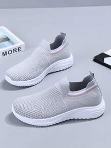 女士透气网面休闲运动鞋，防滑软底一脚蹬舒适妈妈鞋，圆头宽松休闲鞋，适合日常行走，弹性鞋口，春夏款 - 淺灰色 - 查看 7