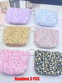 3/6 PCS Retro Leopard Print Coin Purse, Hand-Held Small Wallet, Fashionable Plush Small Bag - Multicolor - View 9