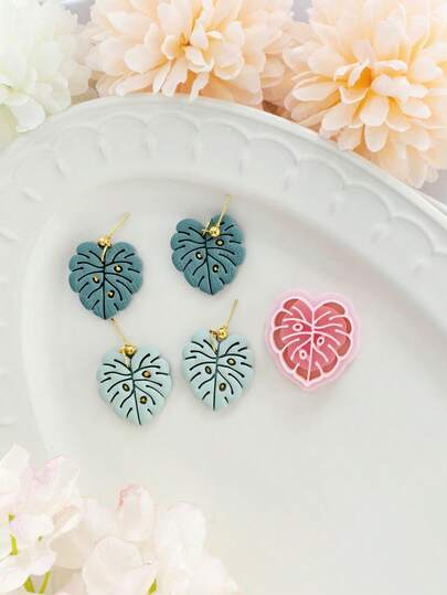 Heart-Shaped Monstera Polymer Clay Cutter Set, DIY Tools For Handmade Tropical Earrings & Jewelry Charms