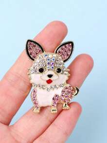 1 pieza Broche de perro de metal con gota de aceite blanco, cristal de imitación y resina transparente rosa, adecuado como regalo para amigos y familiares - Multicolor - Ver 5