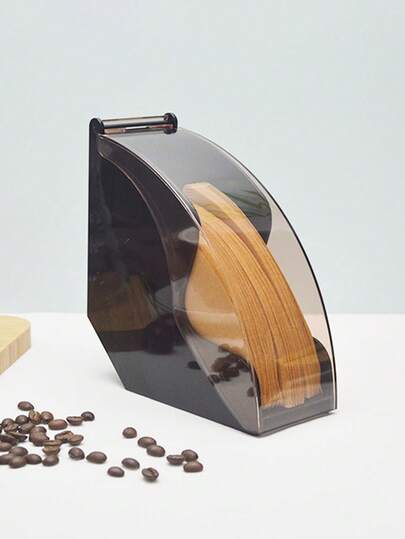 1 pieza/2 piezas Soporte para filtros de café con tapa antipolvo, estante de filtros de papel transparente de plástico, dispensador de filtros de papel, puede contener 100 hojas de filtros de papel de café, adecuado para filtros de café en forma de cono