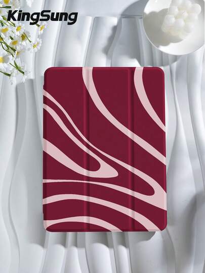 Kingsung Burgundy-Colored Curved Stripes, Color Blocks, And Patches Tablet Case, Compatible With IPad 9.7/10.2/10.5/10.9/12.9/Pro 11, 10th Generation, Compatible With Samsung Galaxy Tab S6 Lite 10.4-Inch, Compatible With Kindle Paperwhite 12th Gen 2024, Kindle (11th Generation) 2022 Version, Kobo Clara Color, Soft And Drop Resistant, Smart Stand/Auto Wake/Sleep