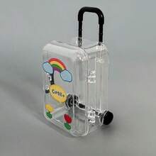 2pcs Mini Ultra Small Suitcase Storage Box With Retractable Wheels, Movable Transparent Jewelry Cute Box - Multicolor - View 6