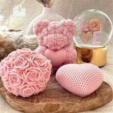 3pcs/Set Sitting Rose Teddy Bear Resin Liquid Mold, DIY Woven Heart Candle Silicone Mold, Romantic Rose Ball Shaped Plaster Clay Candle Making Tool Set, Wedding Favor, Candlelight Dinner Home Decor, Candle Making Supplies, Easy Demold, Reusable - 3pcs/set - View 6