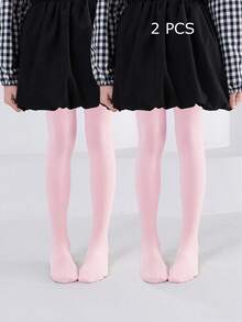 2双装女童舞蹈紧身裤,儿童打底裤,幼儿无脚紧身裤,纯粉色,薄款高弹无脚长袜,粉色舞蹈袜,休闲日常穿着,可爱校园风舞蹈裤,春、夏、秋、冬常规无脚裤,适合学生日常聚会,可搭配裙子、短裤、鞋子,返校季打底裤 - 彩色 - 查看 8