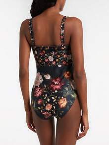 2026 Summer Beach Allover Print Backless One Piece Swimsuit,Elegant,Valentine's Day,Beach,Vacation,Carnival,Casual,Chic,Summer Outfits,Summer Holiday Outfits,Spring,Valentine Outfits For Women,Carnival. - 黑色 - 查看 3